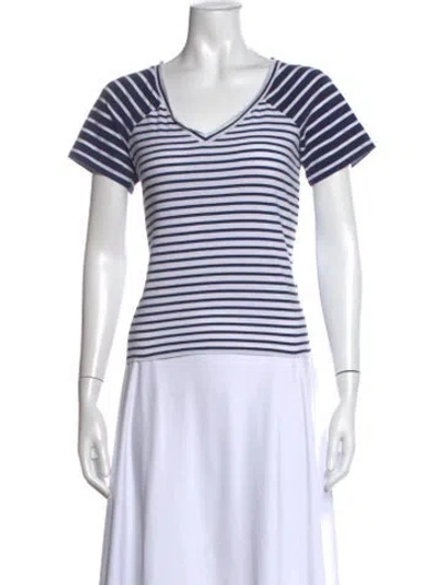 Pre-owned Veronica Beard Striped V-neck T-shirt In Blue