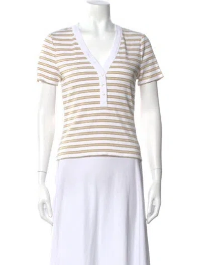 Pre-owned Veronica Beard Striped V-neck T-shirt In Neutral