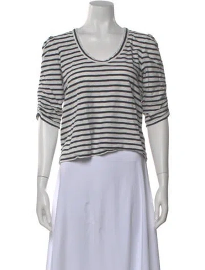 Pre-owned Veronica Beard Striped V-neck T-shirt In White
