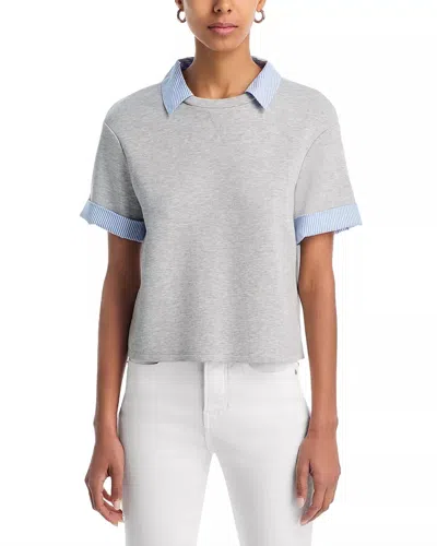 Veronica Beard Stuyvesant Mixed Media Top In Light Heather Grey In Gray