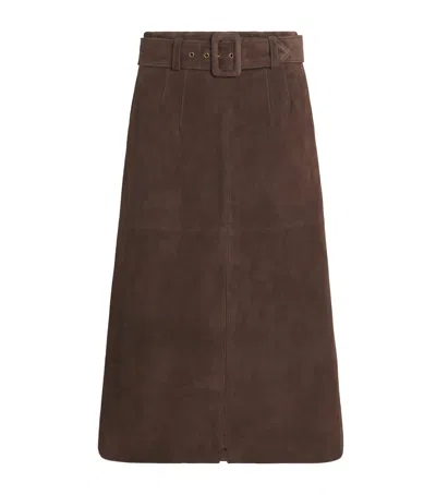 Veronica Beard Suede Alexi Midi Skirt In Brown