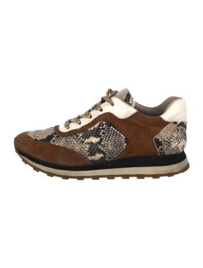 Pre-owned Veronica Beard Suede Animal Print Athletic Sneakers In Brown