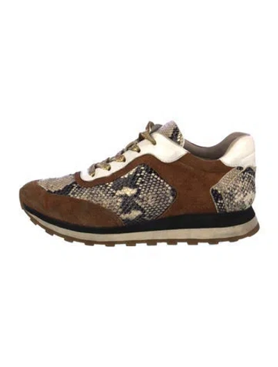 Pre-owned Veronica Beard Suede Animal Print Athletic Sneakers In Brown