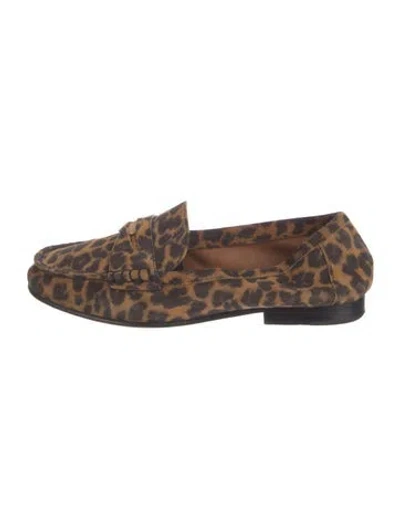 Pre-owned Veronica Beard Suede Animal Print Loafers In Brown