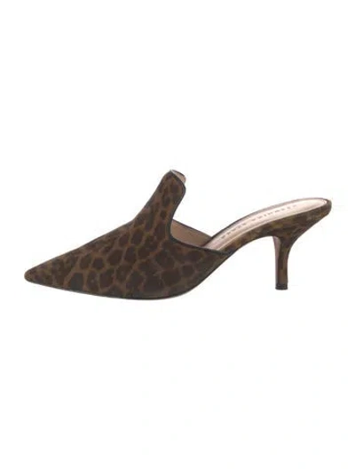 Pre-owned Veronica Beard Suede Animal Print Mules In Brown