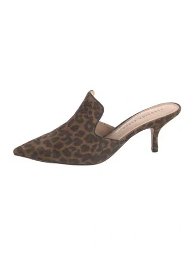 Pre-owned Veronica Beard Suede Animal Print Mules In Brown