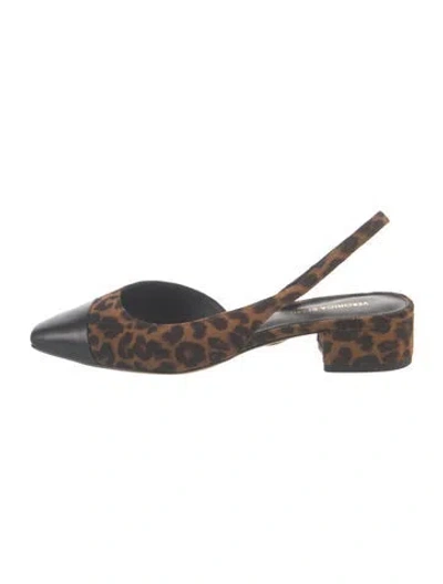 Pre-owned Veronica Beard Suede Animal Print Slingback Flats In Brown