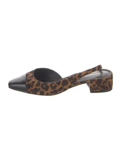 Pre-owned Veronica Beard Suede Animal Print Slingback Flats In Brown