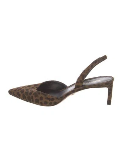 Pre-owned Veronica Beard Suede Animal Print Slingback Pumps In Brown