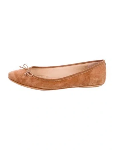 Pre-owned Veronica Beard Suede Bow Accents Ballet Flats In Brown