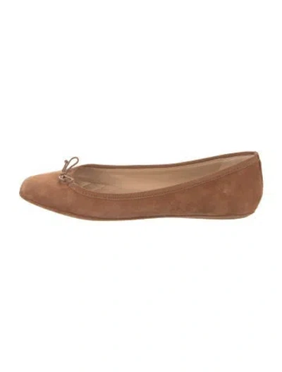 Pre-owned Veronica Beard Suede Bow Accents Ballet Flats In Brown