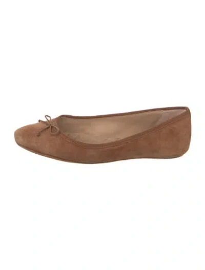Pre-owned Veronica Beard Suede Bow Accents Ballet Flats In Brown