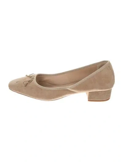 Pre-owned Veronica Beard Suede Bow Accents Ballet Flats In Neutrals