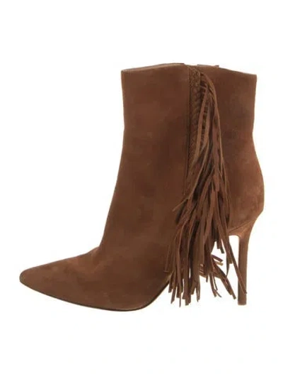Pre-owned Veronica Beard Suede Braided Accents Boots In Brown