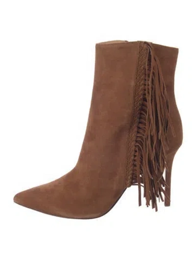 Pre-owned Veronica Beard Suede Braided Accents Boots In Neutrals