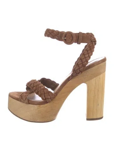 Pre-owned Veronica Beard Suede Braided Accents Sandals In Brown