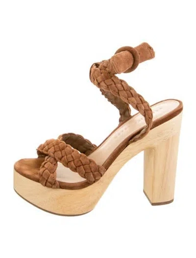 Pre-owned Veronica Beard Suede Braided Accents Sandals In Brown