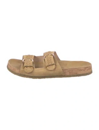 Pre-owned Veronica Beard Suede Braided Accents Slides In Neutral