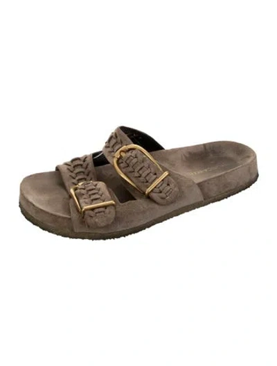 Pre-owned Veronica Beard Suede Braided Accents Slides In Neutrals