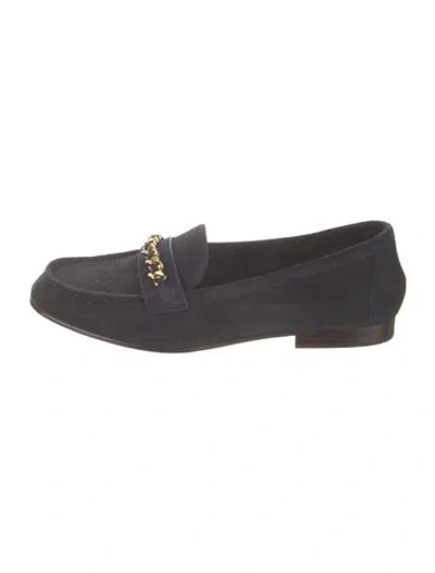 Pre-owned Veronica Beard Suede Chain-link Accents Loafers In Blue