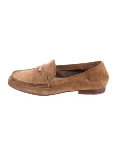 Pre-owned Veronica Beard Suede Chain-link Accents Loafers In Brown
