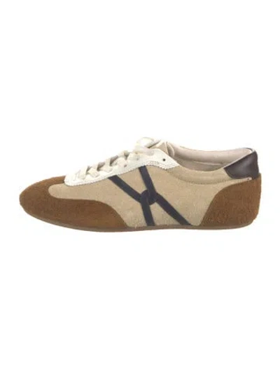 Pre-owned Veronica Beard Suede Colorblock Pattern Athletic Sneakers In Gold