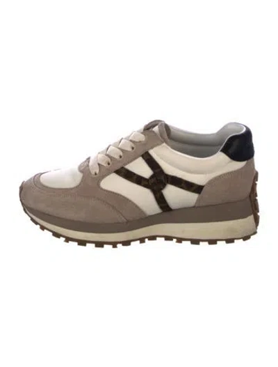 Pre-owned Veronica Beard Suede Colorblock Pattern Athletic Sneakers In Neutral