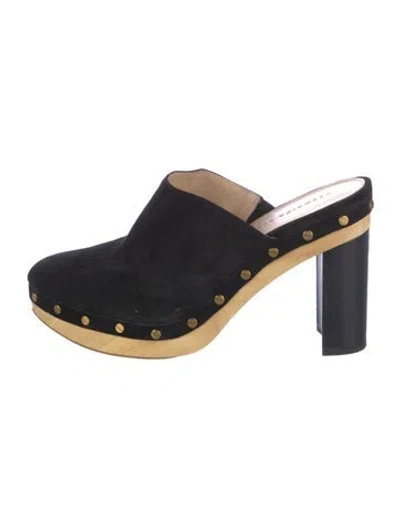 Pre-owned Veronica Beard Suede Colorblock Pattern Mules In Black