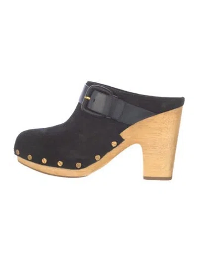 Pre-owned Veronica Beard Suede Colorblock Pattern Mules In Blue