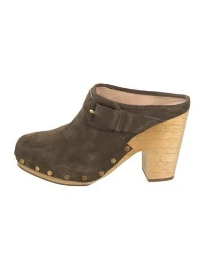 Pre-owned Veronica Beard Suede Colorblock Pattern Mules In Brown