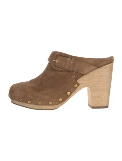 Pre-owned Veronica Beard Suede Colorblock Pattern Mules In Brown