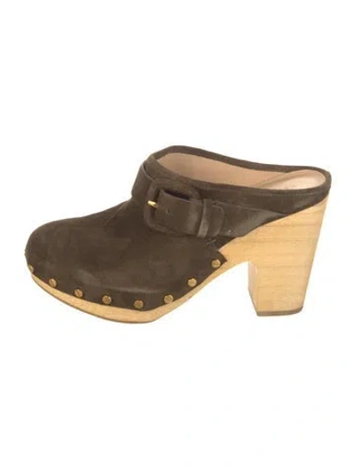 Pre-owned Veronica Beard Suede Colorblock Pattern Mules In Green