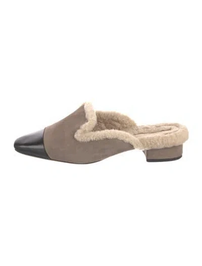 Pre-owned Veronica Beard Suede Colorblock Pattern Mules In Neutral