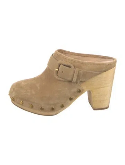 Pre-owned Veronica Beard Suede Colorblock Pattern Mules In Neutral