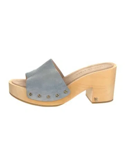 Pre-owned Veronica Beard Suede Colorblock Pattern Slides In Blue