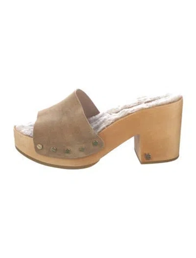 Pre-owned Veronica Beard Suede Colorblock Pattern Slides In Neutral