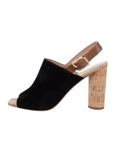 Pre-owned Veronica Beard Suede Colorblock Pattern Slingback Sandals In Black