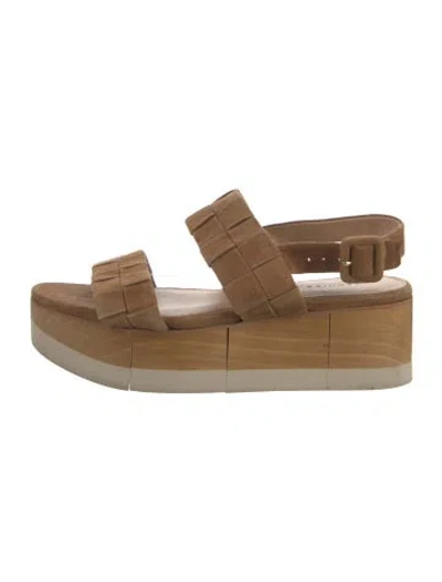 Pre-owned Veronica Beard Suede Colorblock Pattern Slingback Sandals In Brown