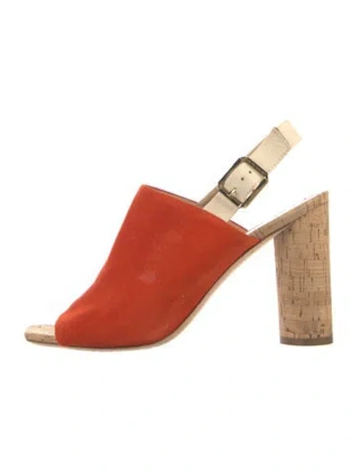 Pre-owned Veronica Beard Suede Colorblock Pattern Slingback Sandals In Neutrals/orange