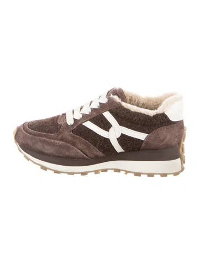 Pre-owned Veronica Beard Suede Colorblock Pattern Sneakers In Brown