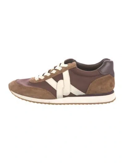Pre-owned Veronica Beard Suede Colorblock Pattern Sneakers In Gold