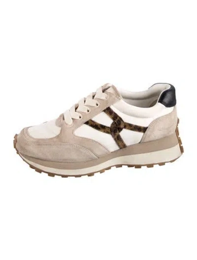 Pre-owned Veronica Beard Suede Colorblock Pattern Sneakers In Neutral