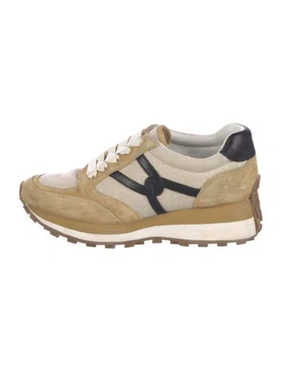 Pre-owned Veronica Beard Suede Colorblock Pattern Sneakers In Neutral