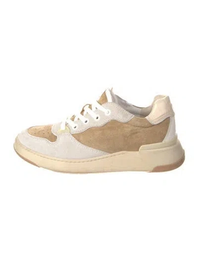 Pre-owned Veronica Beard Suede Colorblock Pattern Sneakers In White