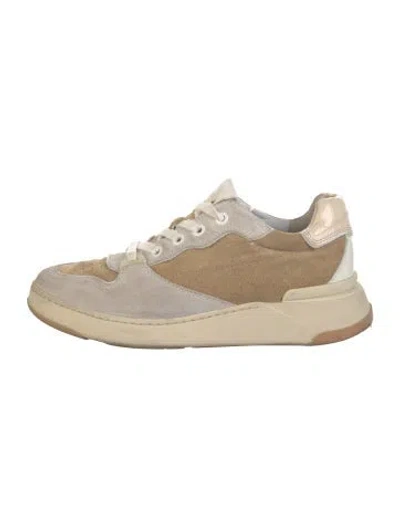 Pre-owned Veronica Beard Suede Colorblock Pattern Sneakers In White