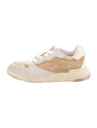 Pre-owned Veronica Beard Suede Colorblock Pattern Sneakers In White