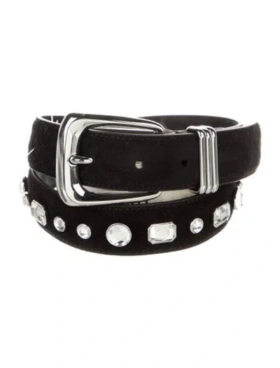 Pre-owned Veronica Beard Suede Crystal Embellishments Belt In Black