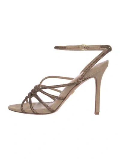Pre-owned Veronica Beard Suede Crystal Embellishments Sandals In Neutral