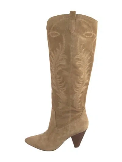 Pre-owned Veronica Beard Suede Embroidered Accent Boots In Brown