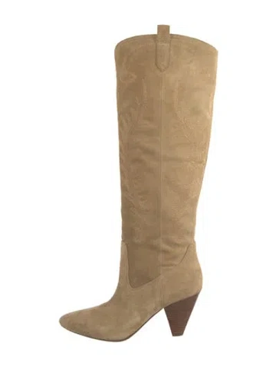 Pre-owned Veronica Beard Suede Embroidered Accent Boots In Neutral